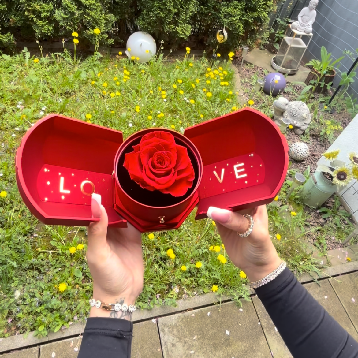 Für immer Rose – Geschenkbox mit Geheimfach für persönliche Botschaft