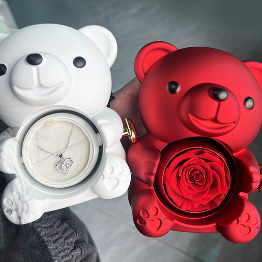 Rotierende Bären-Geschenkbox mit Rose und Schmuckfach – Luxuriöse Geschenkidee für besondere Anlässe