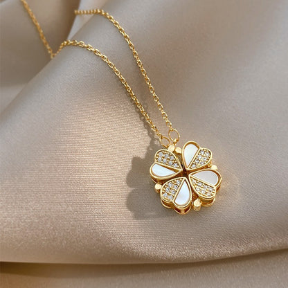 Kleeblatt-Kette mit Kristallherz – Glücksbringer für Frauen