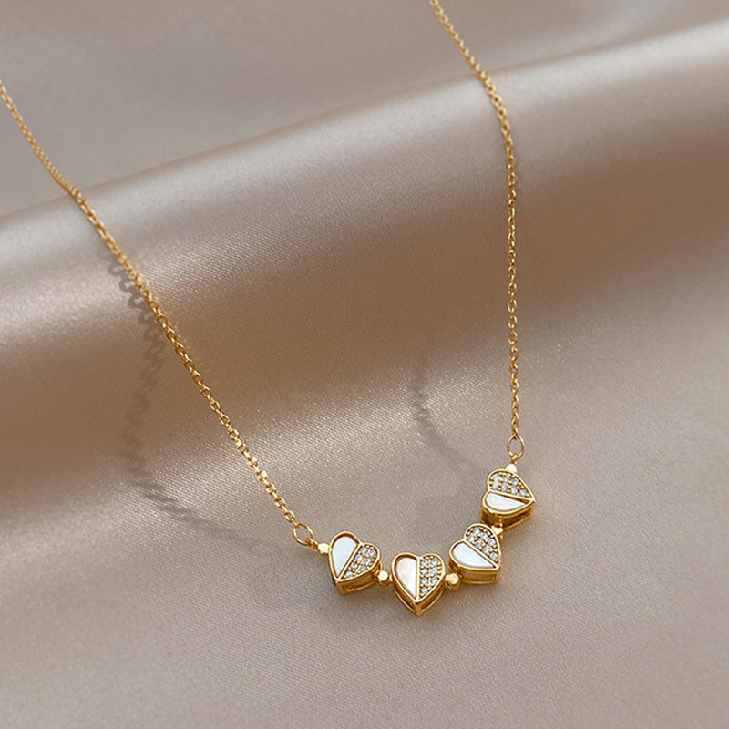 Kleeblatt-Kette mit Kristallherz – Glücksbringer für Frauen